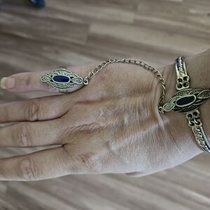Elegant Silver and Blue Bracelet Ring Set